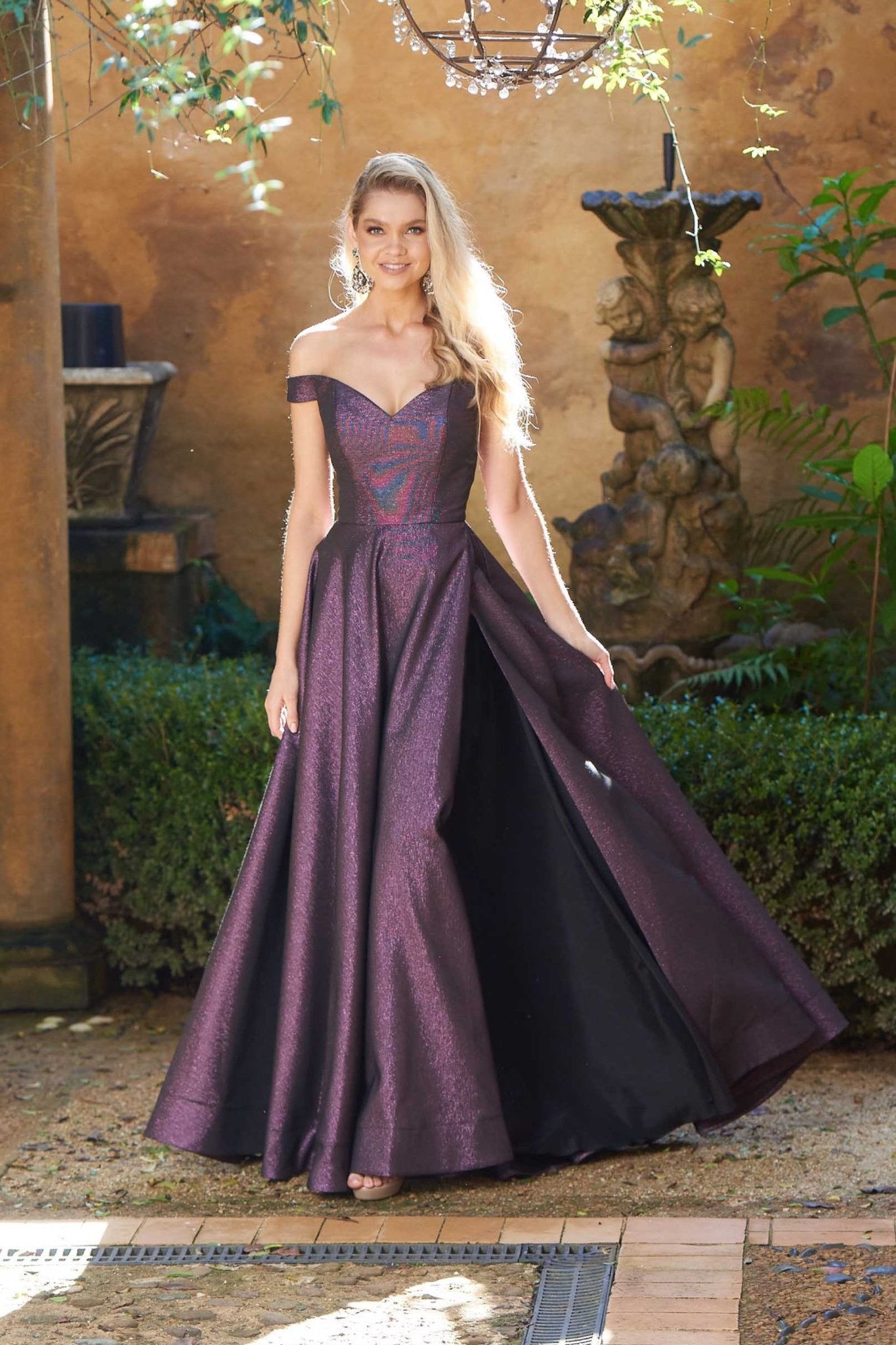 Cinderella Divine CH163C - Metallic Prom Dress – Couture Candy
